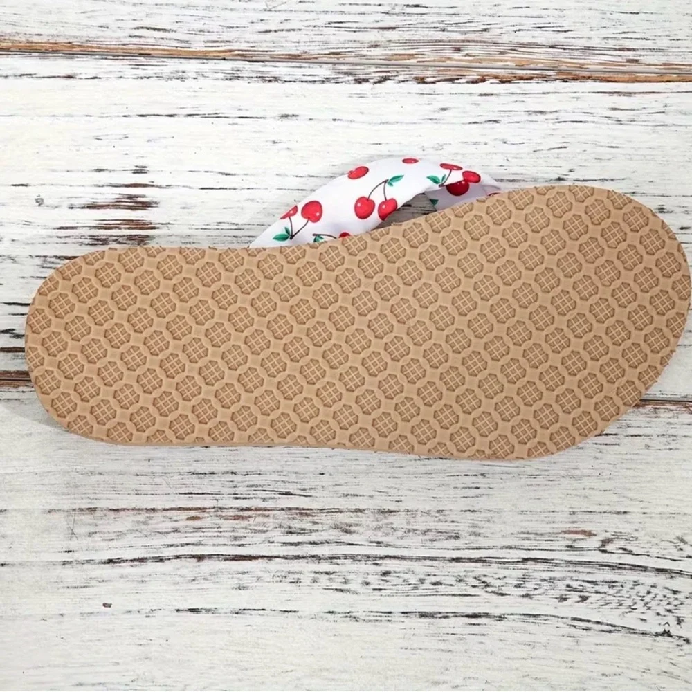 Women’s Cherry-Print Rope Flip Flop Sandals - White/Beige - Picture 2 of 6